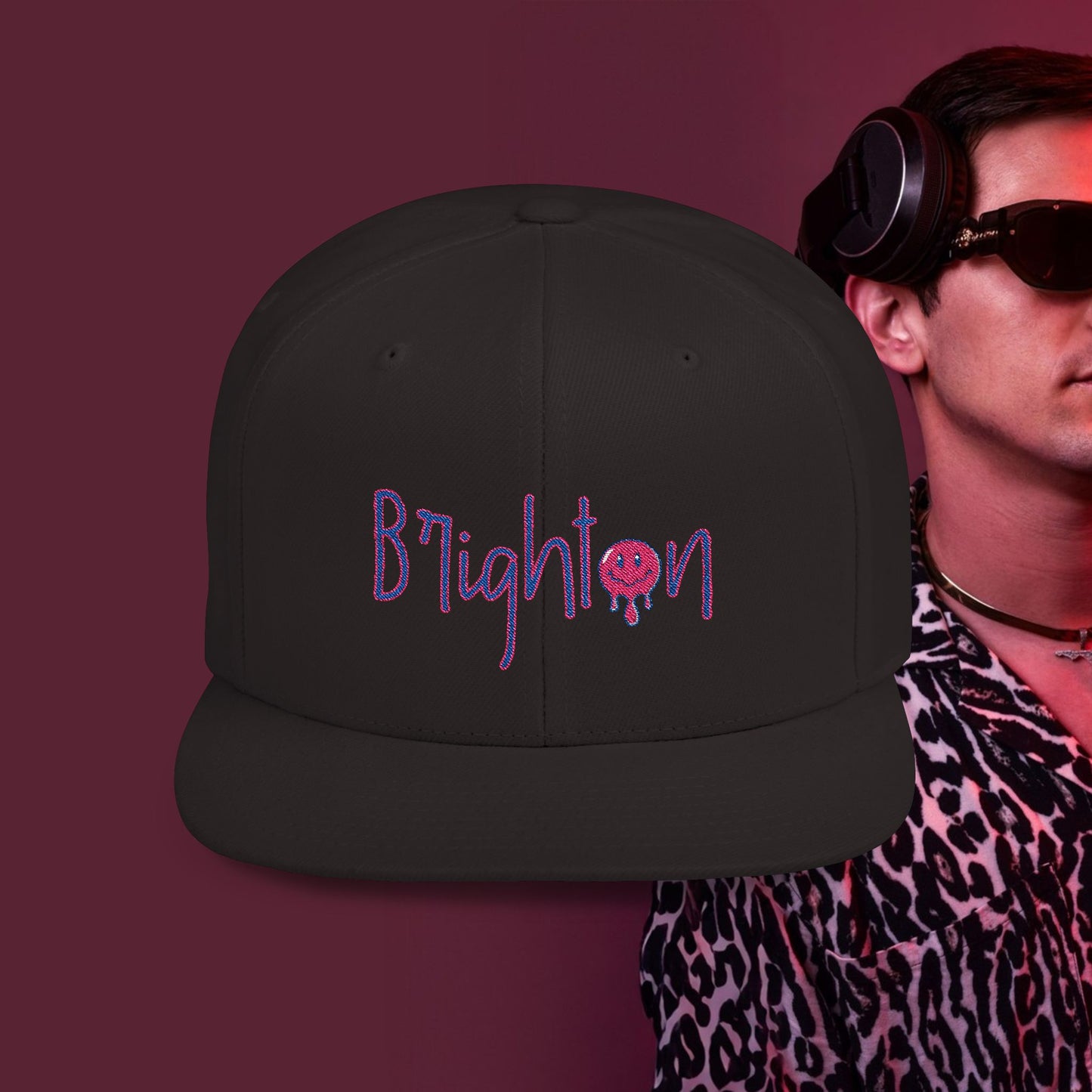 Brighton Embroidered Flat Bill Snapback Hat – Rep the Beat in Style 🎧